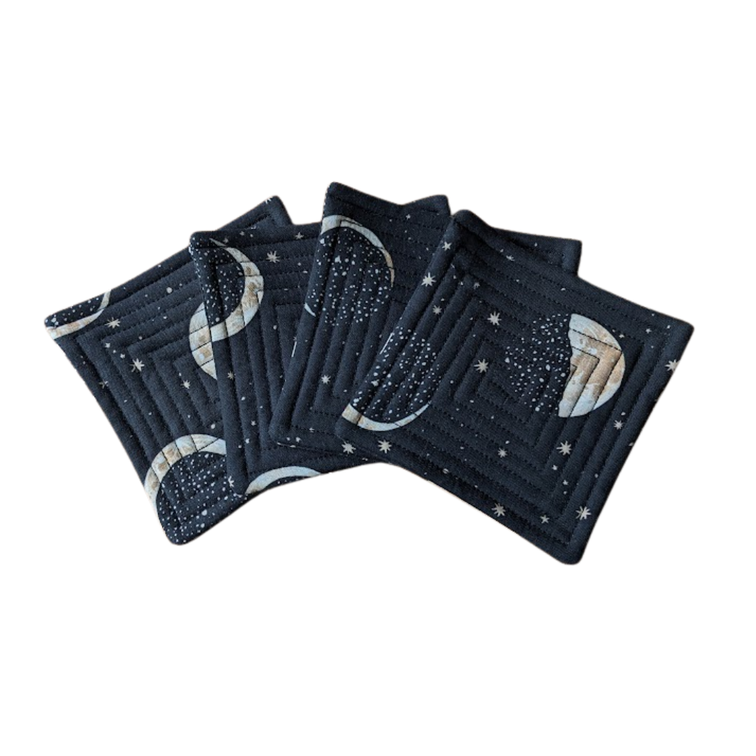 Moon Phases Quilted Coasters – One Stitch Back