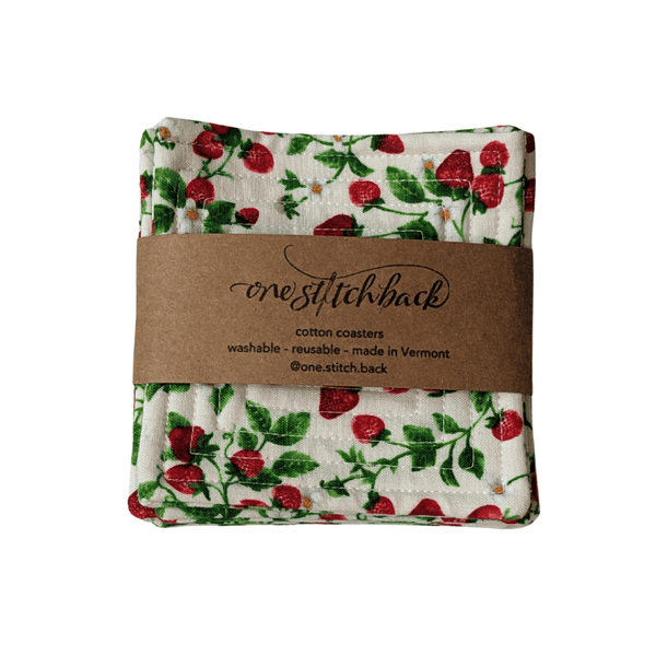 Strawberry Quilted Coasters - One Stitch Back