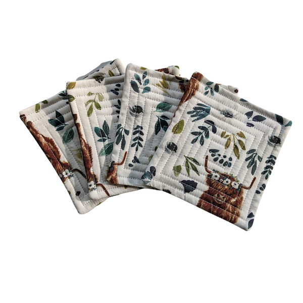 Avaleigh Highland Cow Quilted Coasters