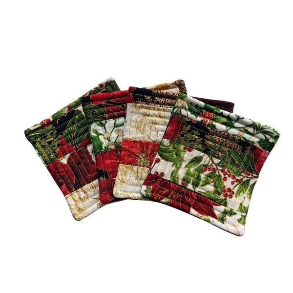 Gold-Stitched Christmas Patchwork Quilted Coasters - One Stitch Back