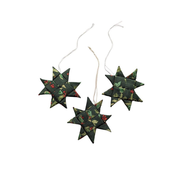 Holly Forest Danish Folded Fabric Star Ornament - One Stitch Back